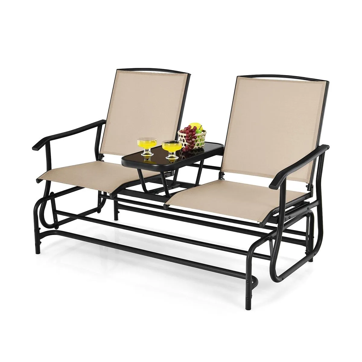 SlickBlue SlickBlue 2-Person Double Rocking Loveseat Beige 57" x 28" x 38 — product photo