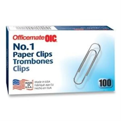 Officemate Officemate 99912 Size 1 Paper Clips .034 Gauge 100/Box Silver — product photo
