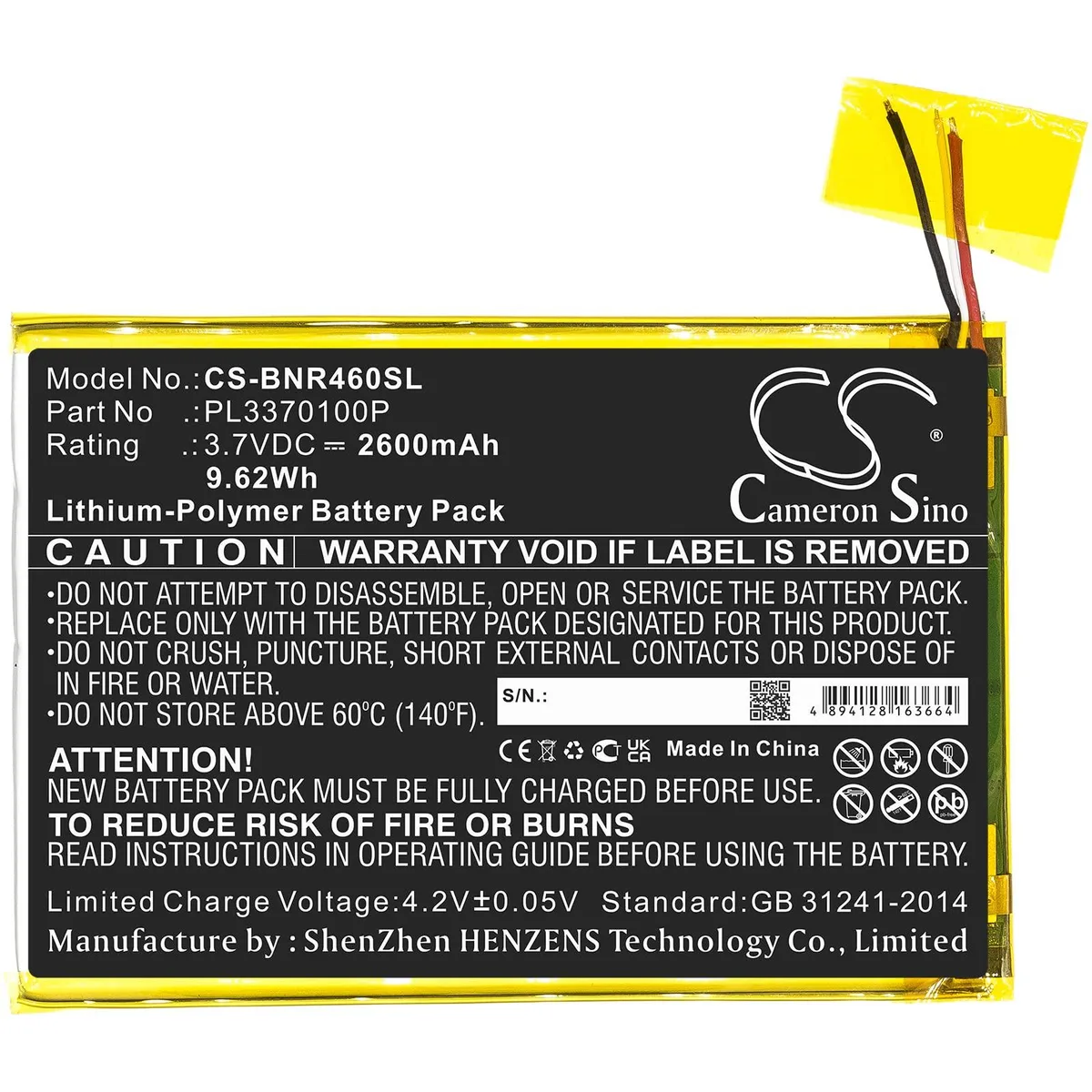  Cameron Sino BNTV450 BNTV460 Nook 7 2016 PL3370100P 2600mAh 3.7V standard battery — product photo