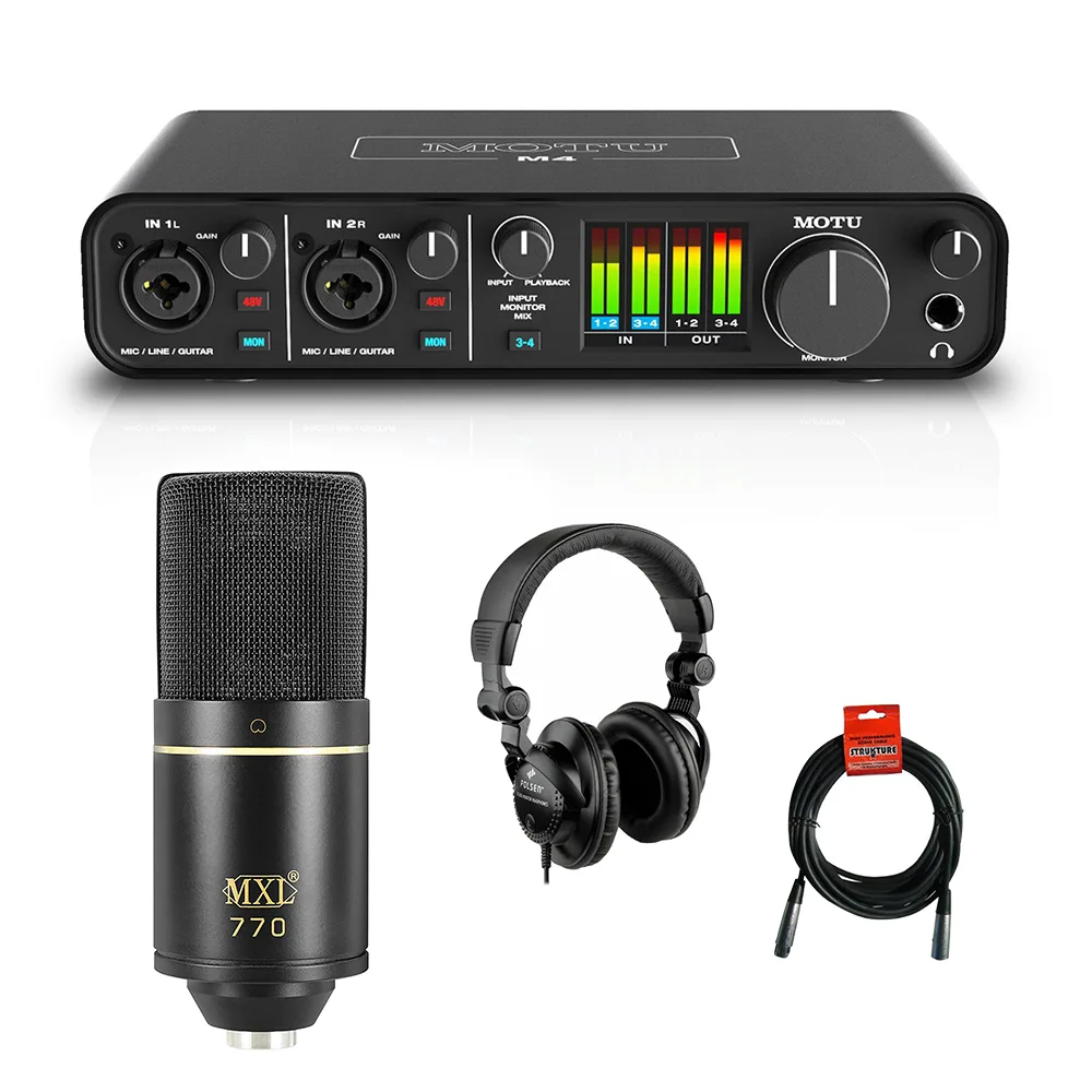 Motu Motu M4 4x4 USB Audio Interface MIDI Bundle with MXL 770 Microphone and HPC-A30 Headphones — product photo