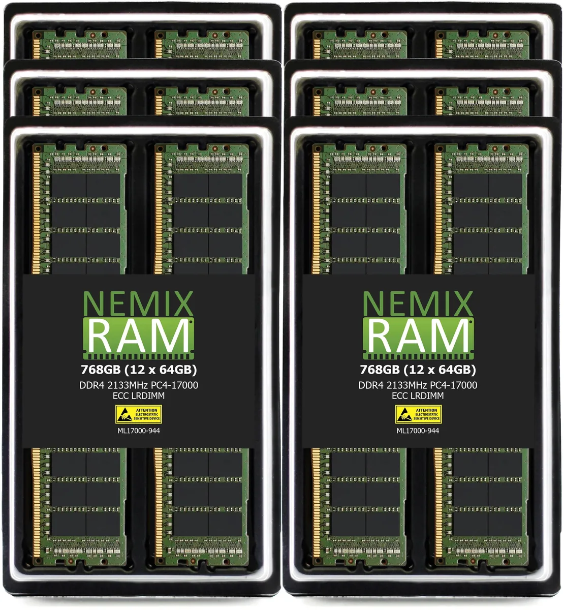 NEMIX RAM NEMIX RAM 768GB (12x64GB) DDR4 2133 PC4-17000 CL15 1.2V 288-Pin ECC LRDIMM 4Rx4 Server Memory — product photo