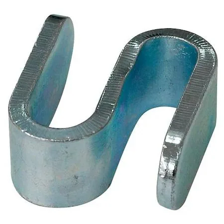 Eight silver steel S-hooks for wire shelving