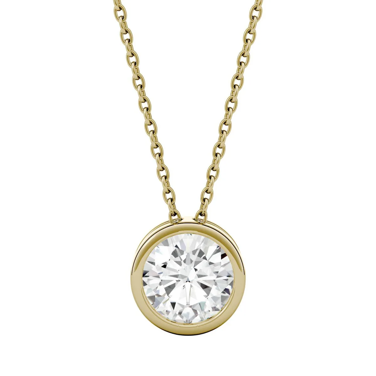 Charles &amp; Colvard Charles &amp; Colvard 6.5mm Round Moissanite Pendant Necklace 1.00ct DEW 14K Yellow Gold — product photo