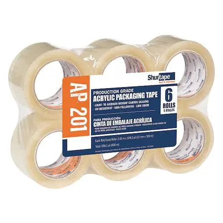 SHURTAPE TECHNOLOGIES, INC. SHURTAPE TECHNOLOGIES, INC. 232519 Clear Acrylic Packaging Tape 3 in x 110 yd 2 mil mailing supply — product photo