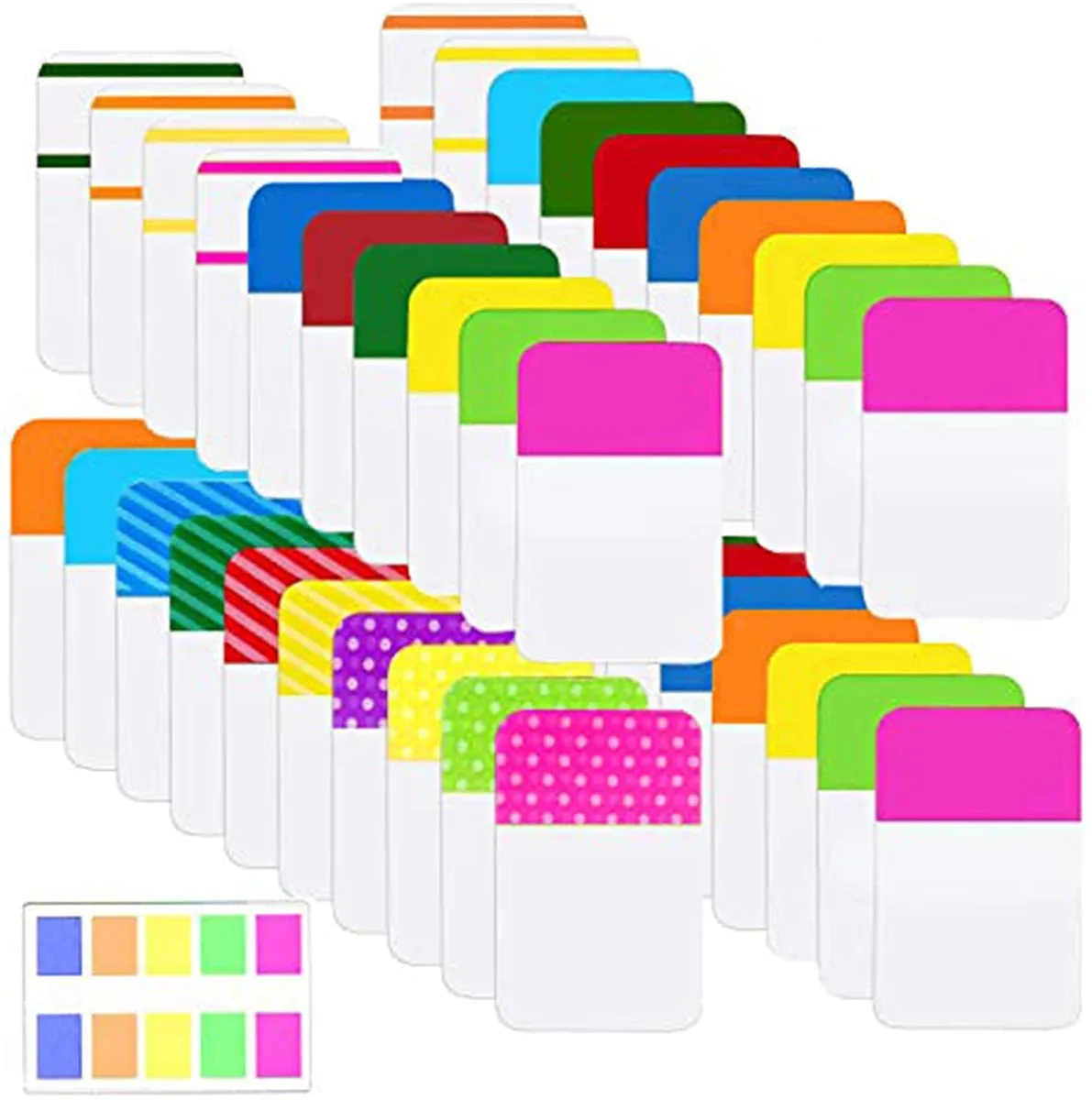 Multicolour repositionable index tabs in a pack, 900 pieces across 41 sets with 20 neon colours