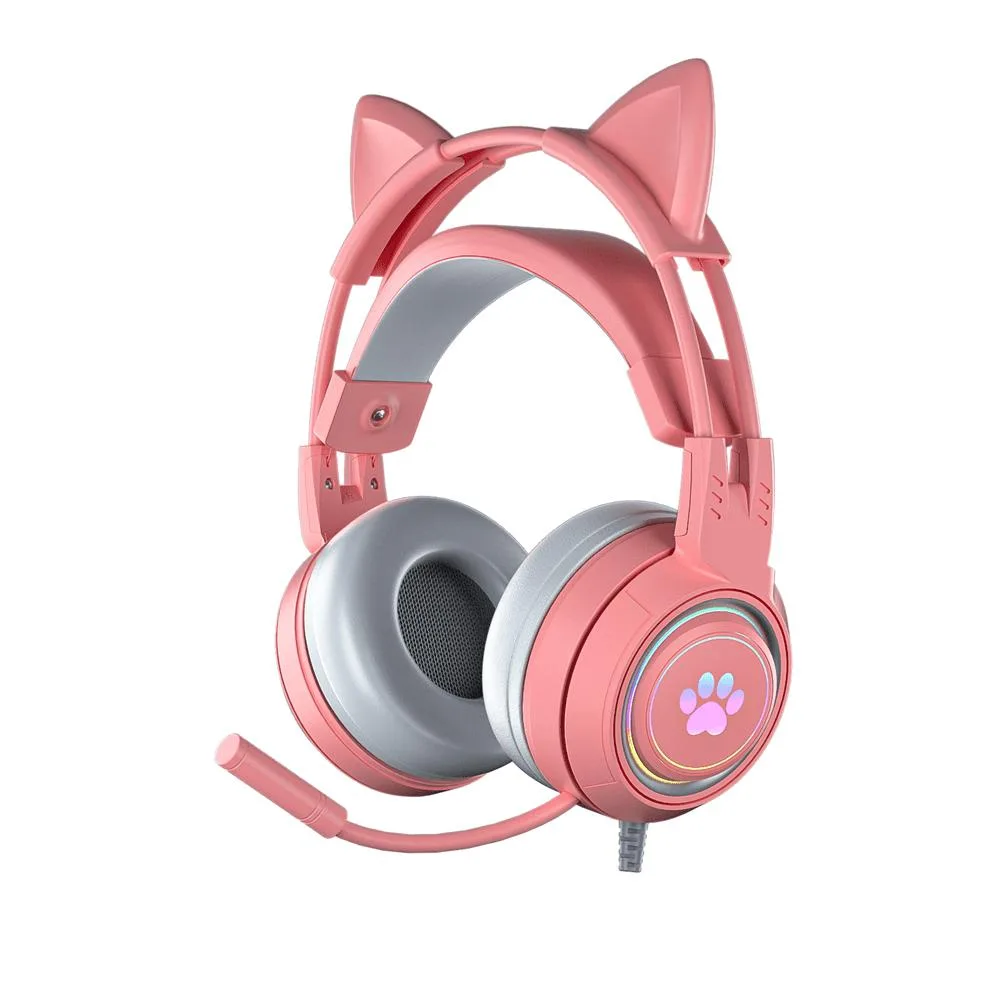 NShi NShi PKF22052404P pink gaming headset cat ears 50mm 3.5mm USB RGB — product photo