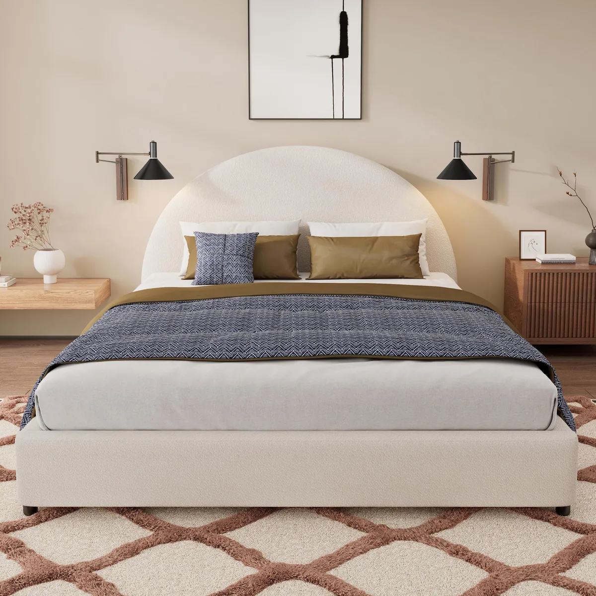 tuphen tuphen Queen Bed Boucle Curved Headboard White — product photo