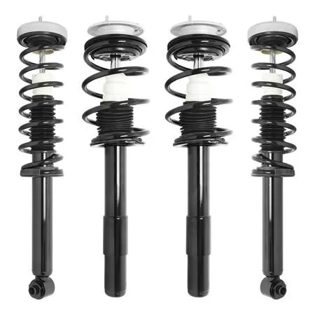 Four complete strut assemblies, two front and two rear, silver metal with black springs