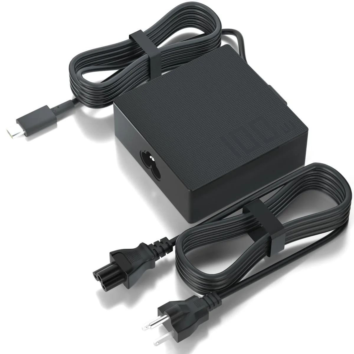 Compact black USB-C power adapter brick with foldable prongs and detachable cable