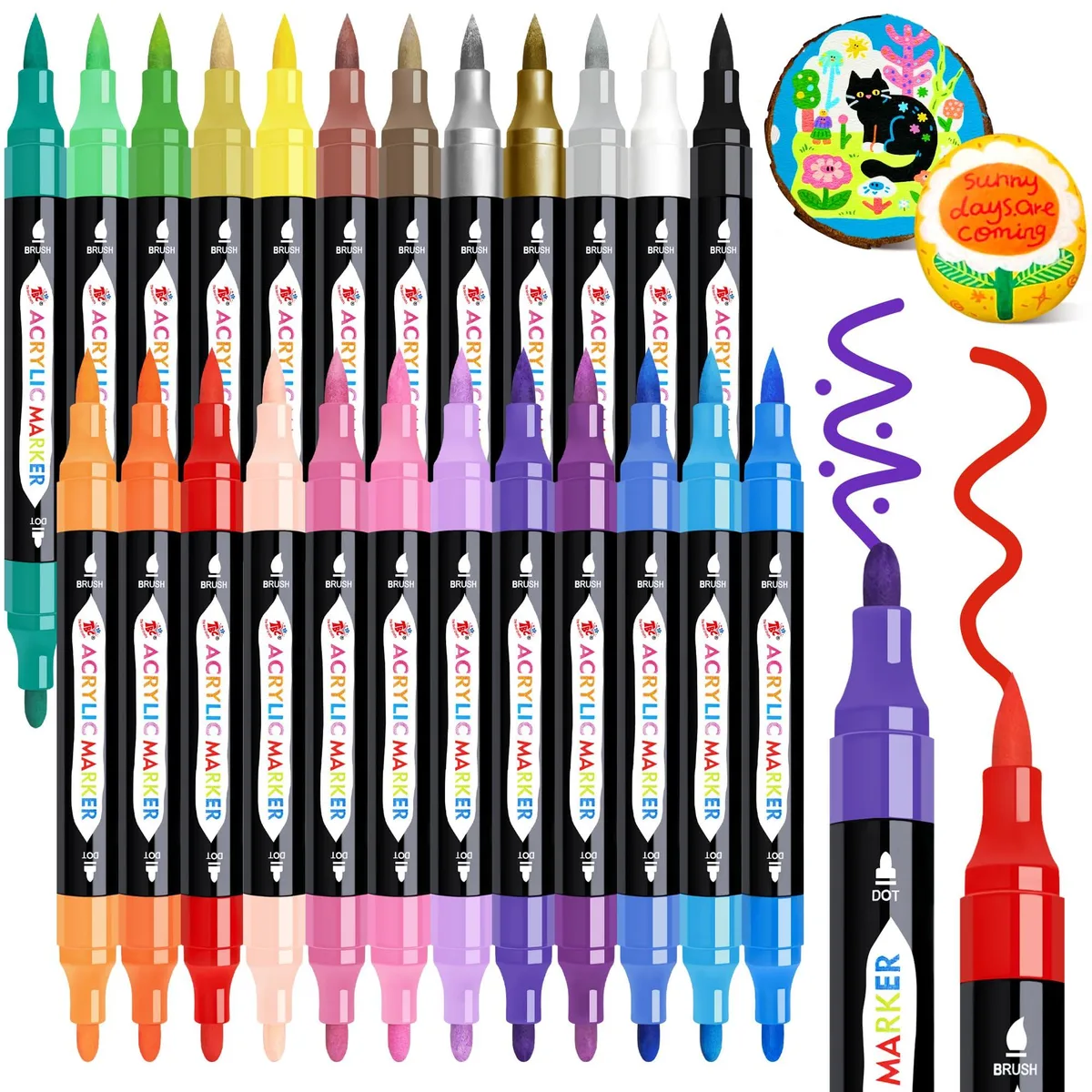  TBC The Best Crafts 24 Colors Dual Tip Acrylic Paint Markers 0.1mm 1-3.9mm — product photo