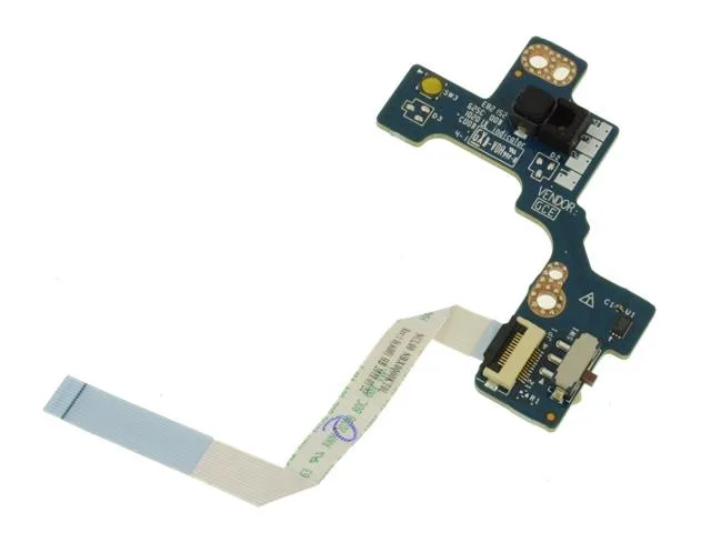 Green circuit board with ribbon cable and power button assembly