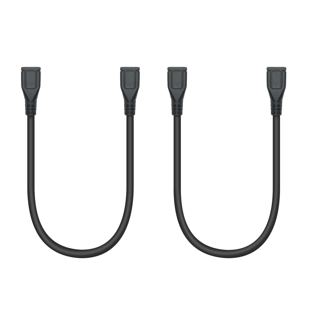 Two short black Micro USB female-to-female extension cables, each about 9 inches long