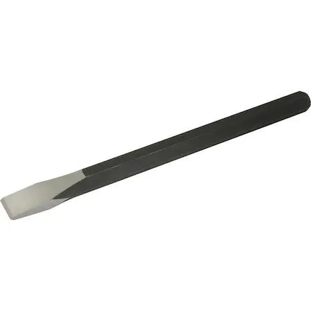 Long black phosphate cold chisel with hardened edge and softer striking end
