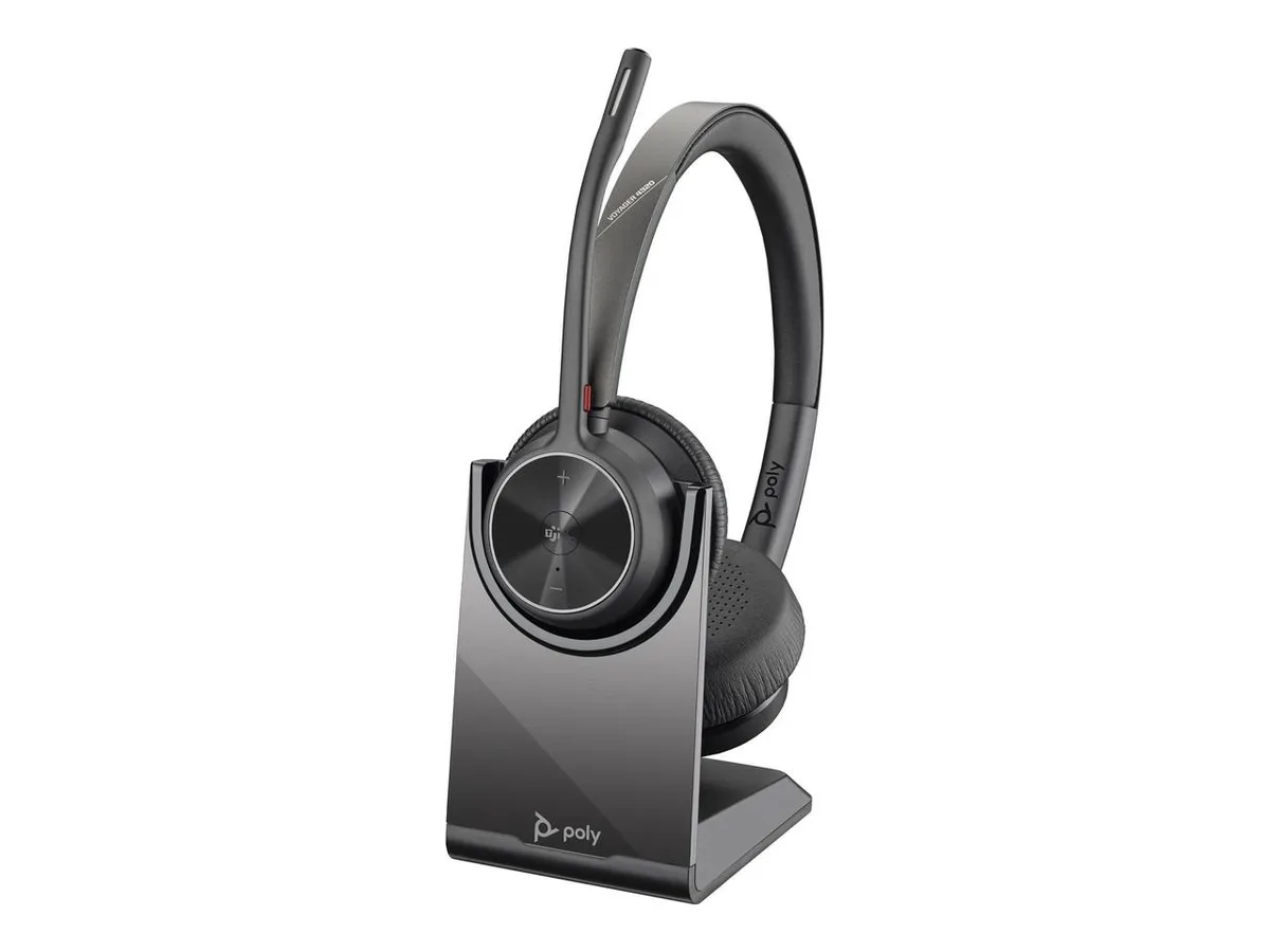 HP HP 77Z32AA Voyager 4320-M headset with BT700 charging stand — product photo
