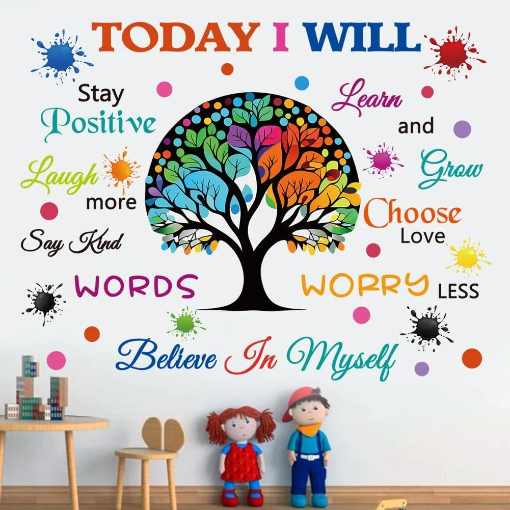 Vinyl wall decal sheet with tree style motivational quote design in colourful finish