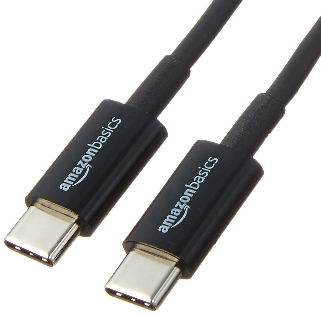 Black USB-C to USB-C 2.0 cable, six foot, male-to-male connectors