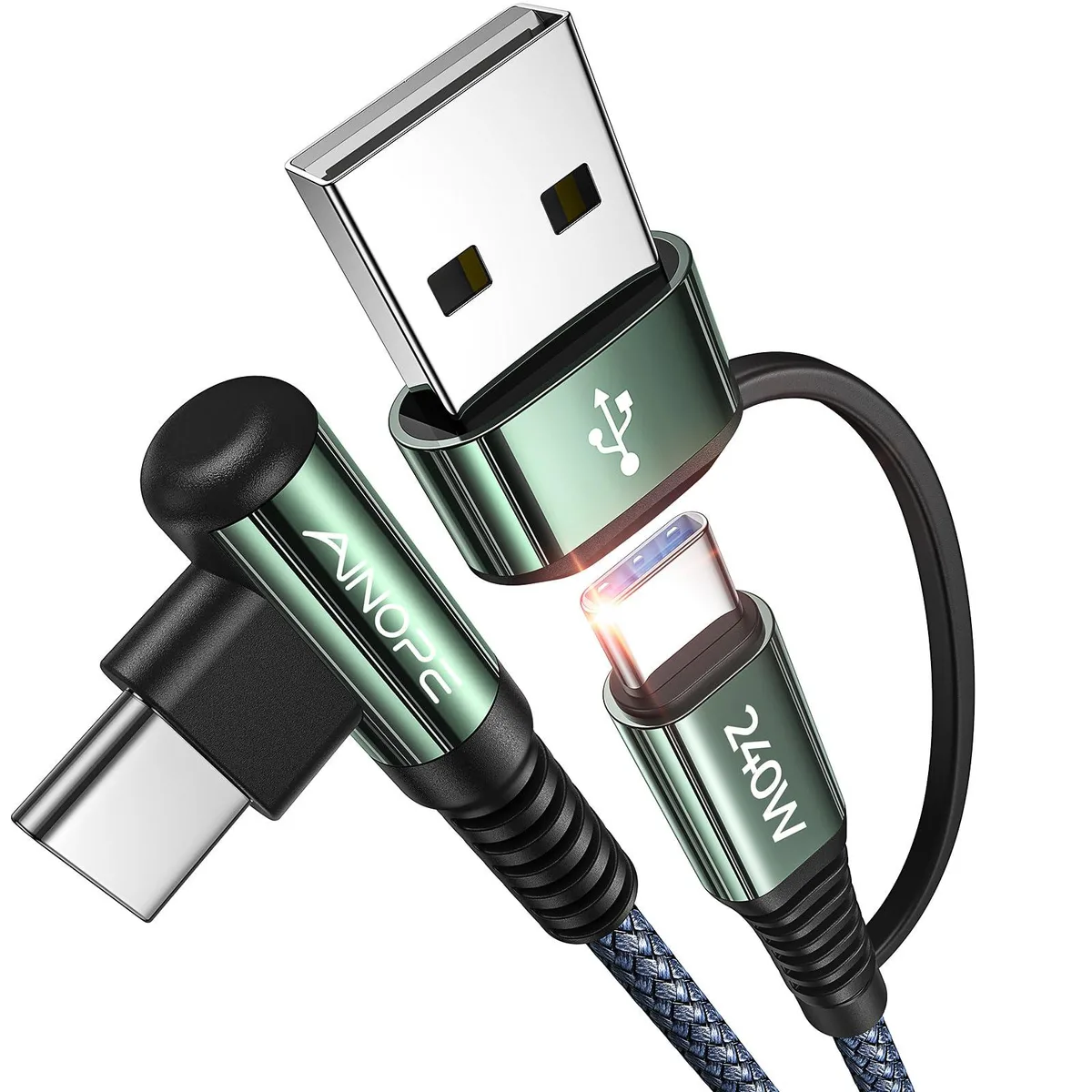 AINOPE S22 10 ft USB-C Cable 240W Right Angle Grey — product photo