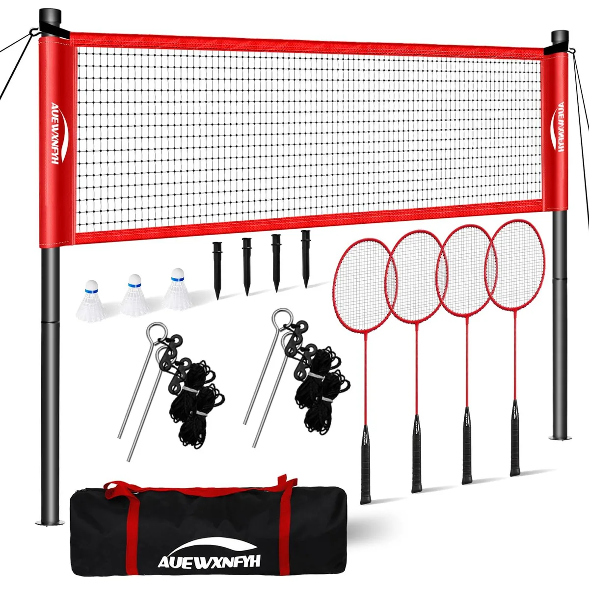  AUEWXNFYH Backyard Badminton Set 20x2.5FT 4 Rackets 3 Shuttlecocks Red 3.969kg — product photo