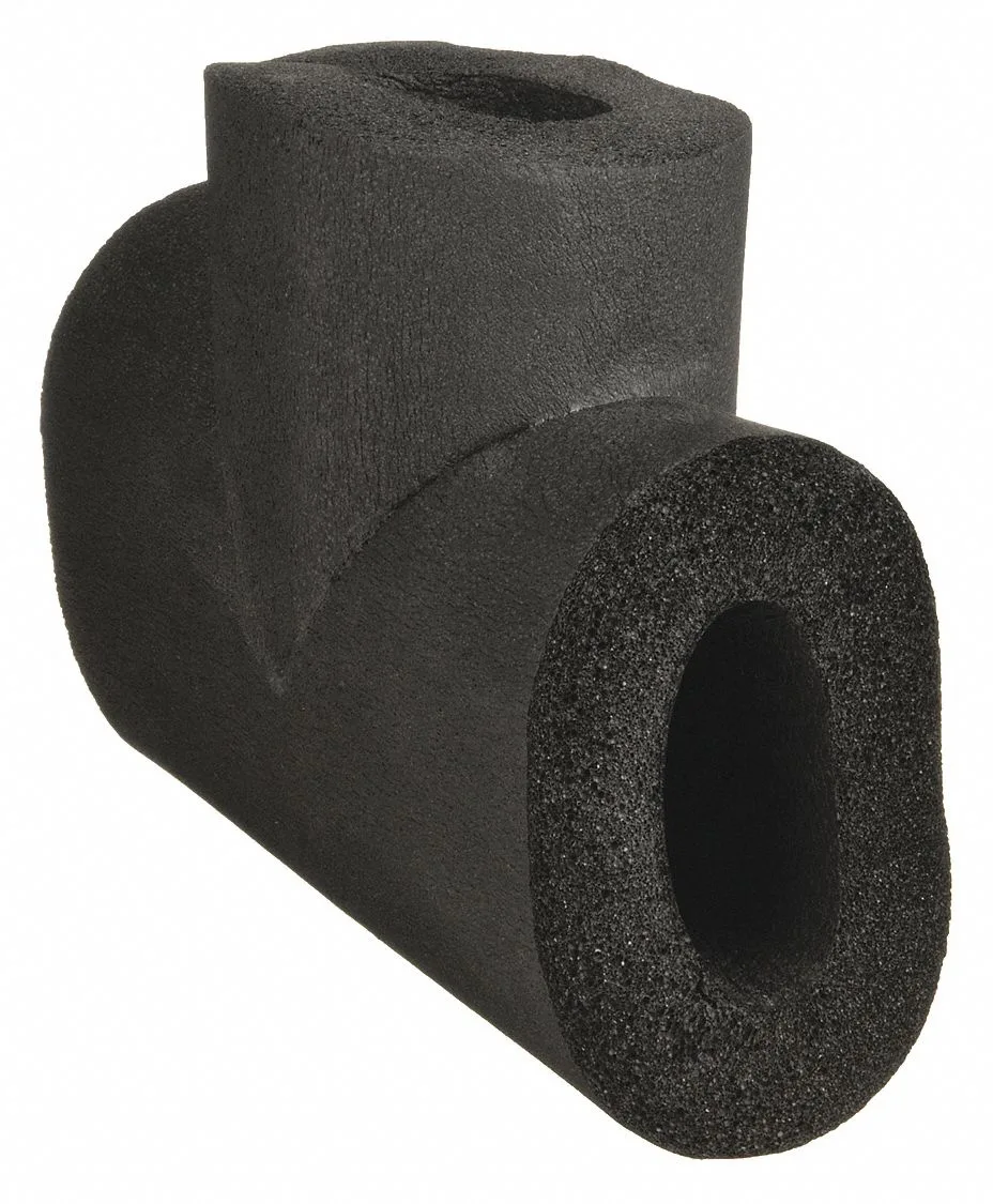 Black NBR/PVC tee pipe fitting insulation 1 inch thick