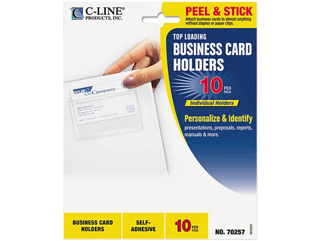Pack of ten clear self-adhesive business card holders