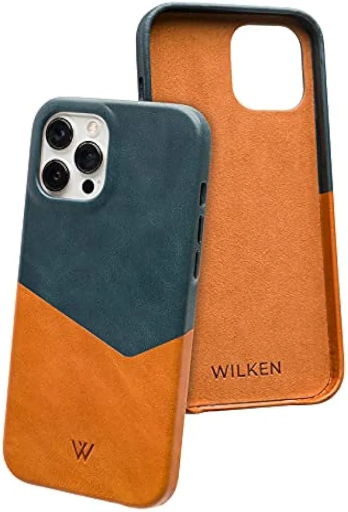 TAURKENAM TAURKENAM iPhone 12/12 Pro Leather Case Tan/Blue — product photo