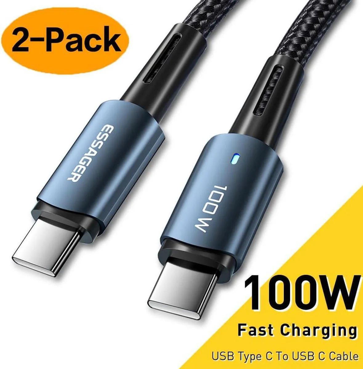 Aomoproing Aomoproing USB C to USB C cable 2-pack 3.3 ft 100W blue — product photo