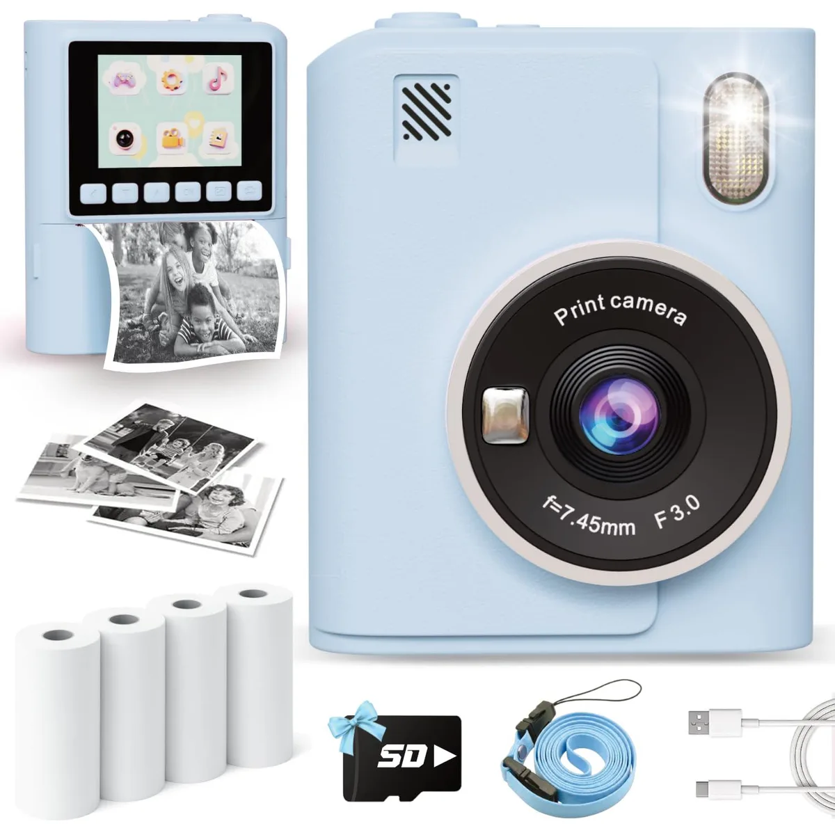  ANBURI Z900-6688 Instant Print Camera Blue 12MP 2.4in 1080P 8x Zoom — product photo