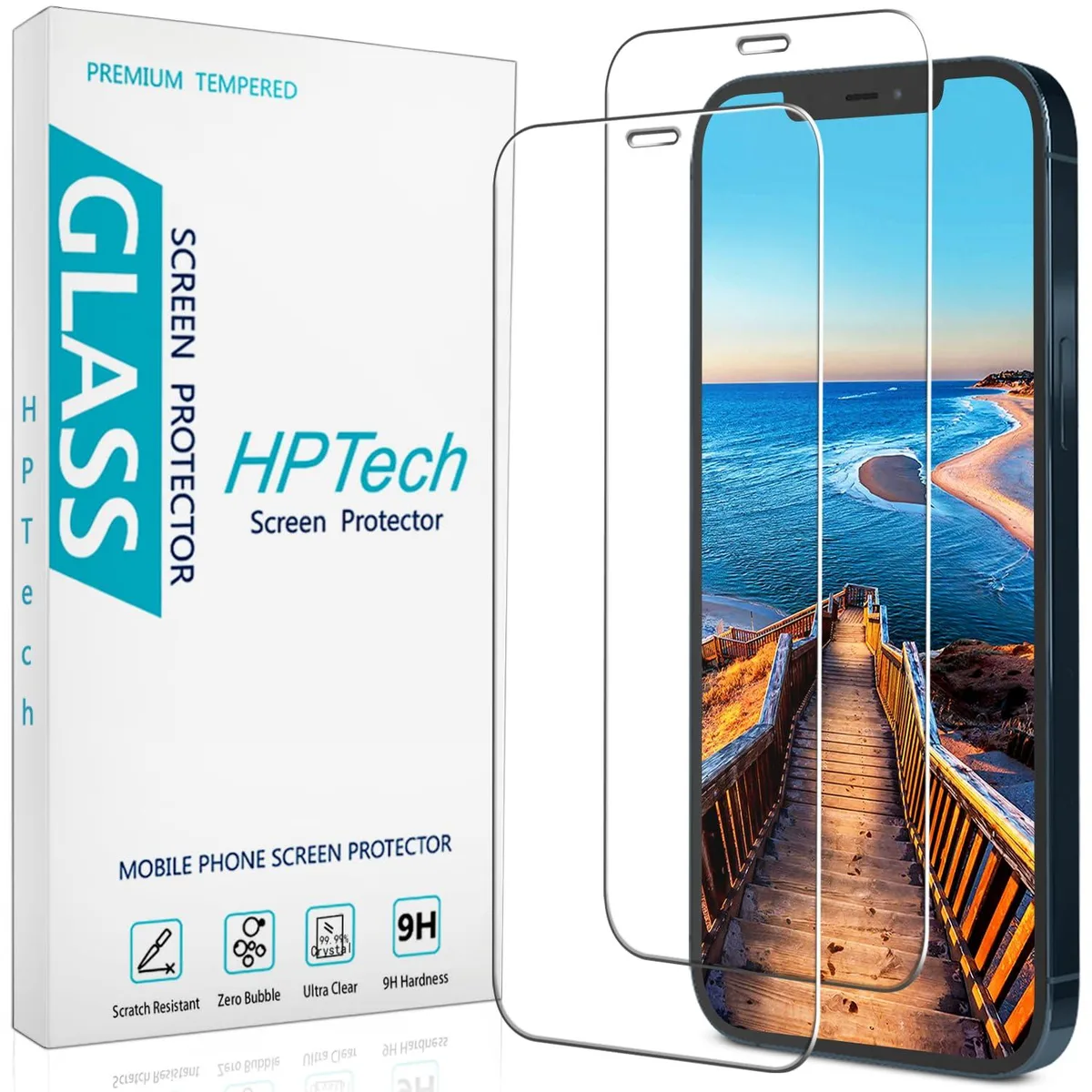 Clear tempered glass screen protector for iPhone 12/12 Pro 6.1-inch with installation kit