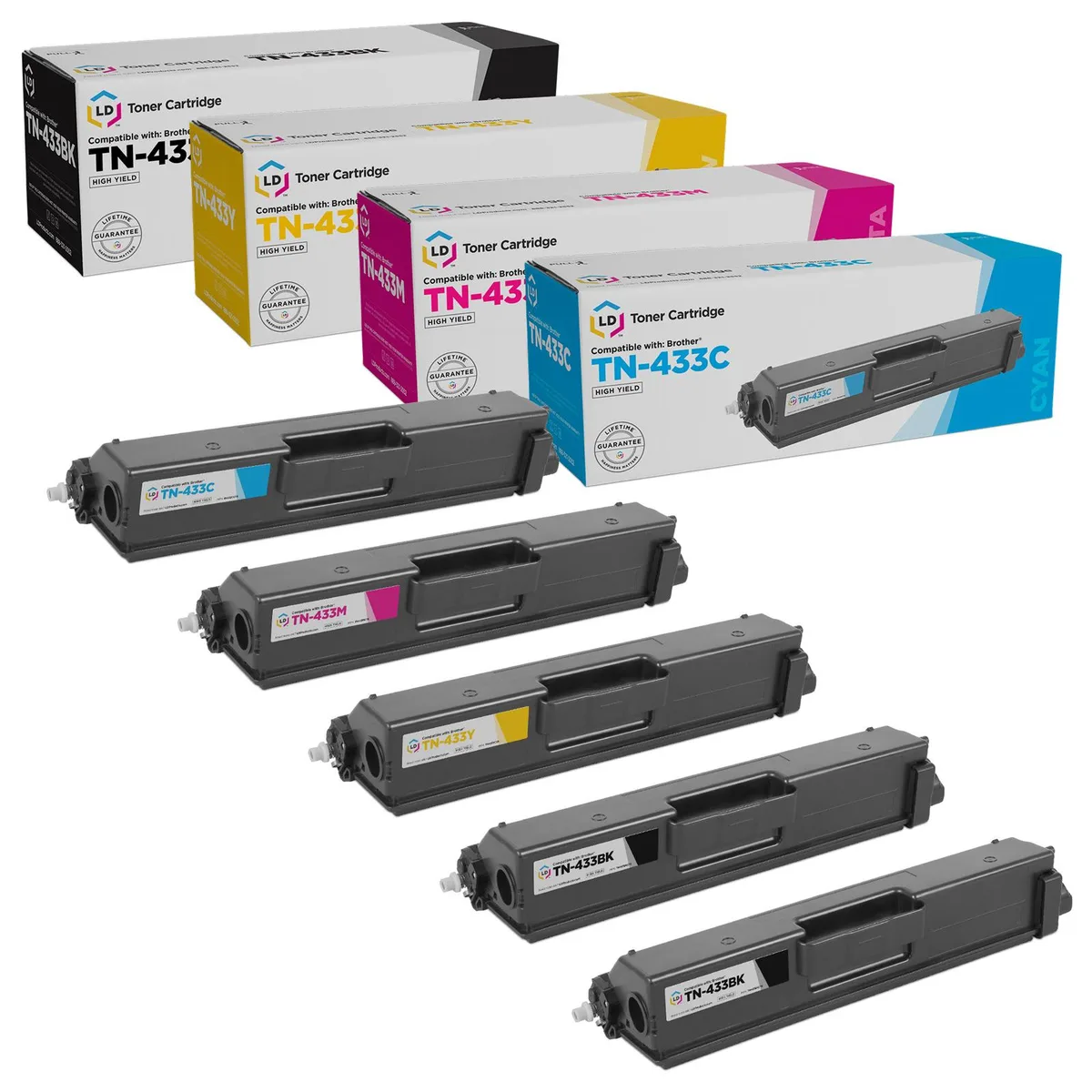 Brother Brother TN431/TN433 Compatible Toner 5-Pack (2 Black, 1 Cyan, 1 Magenta, 1 Yellow) 4500 Pages — product photo