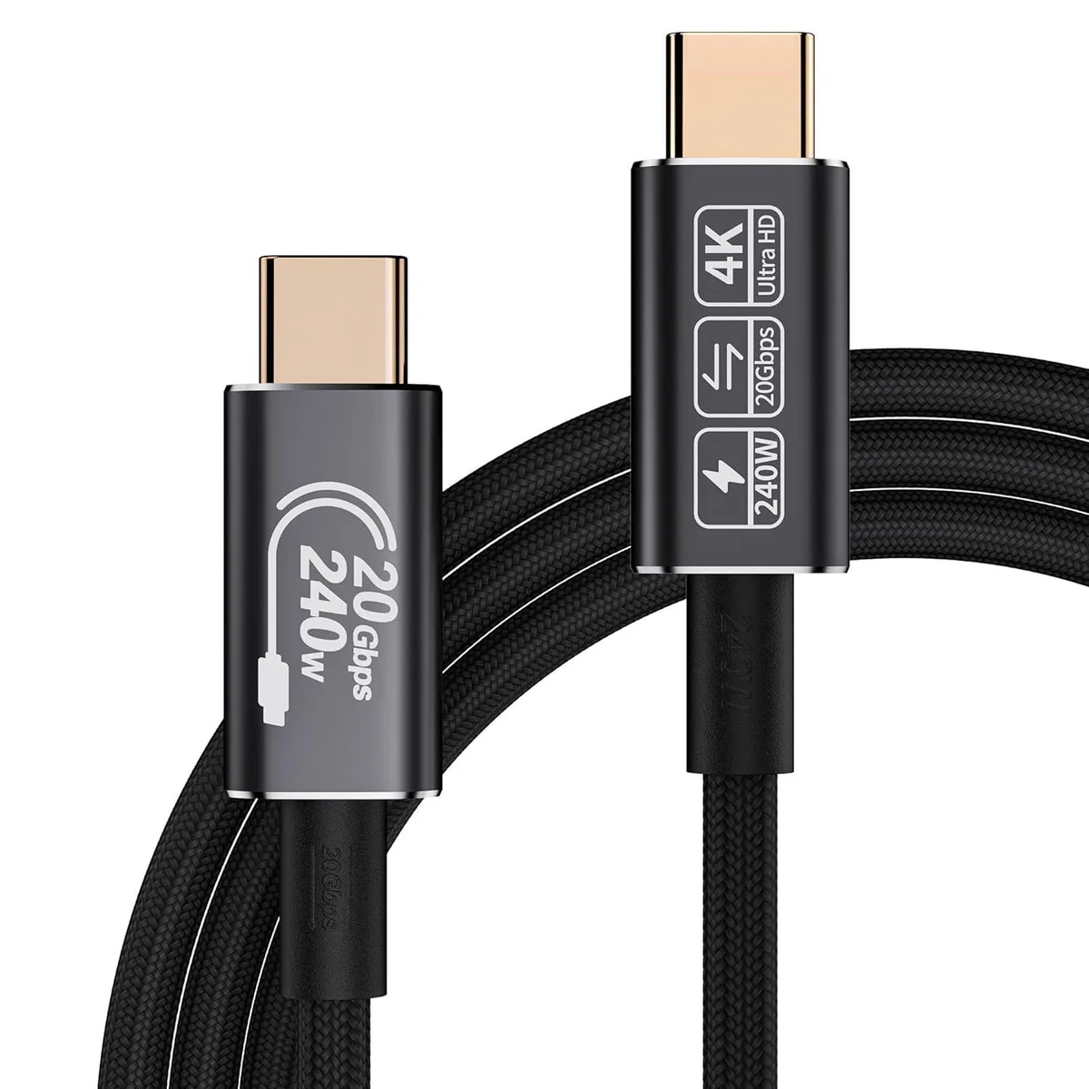 miqpower miqpower USB-C Cable 3.2 Gen 2 20Gbps 240W 4K@60Hz 6.6FT Black — product photo