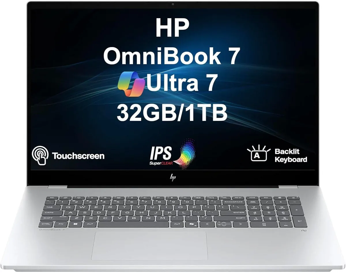 HP HP Omnibook 7 17 laptop Intel Core Ultra 7-258V 32GB DDR4 256GB SSD 17.3" FHD touchscreen — product photo