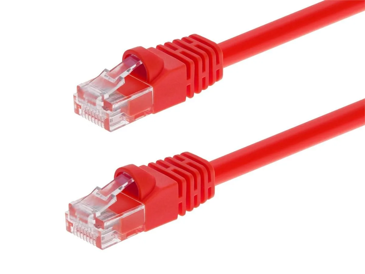Red Cat6 patch cable 1.524 m long with RJ45 connectors and snagless boots