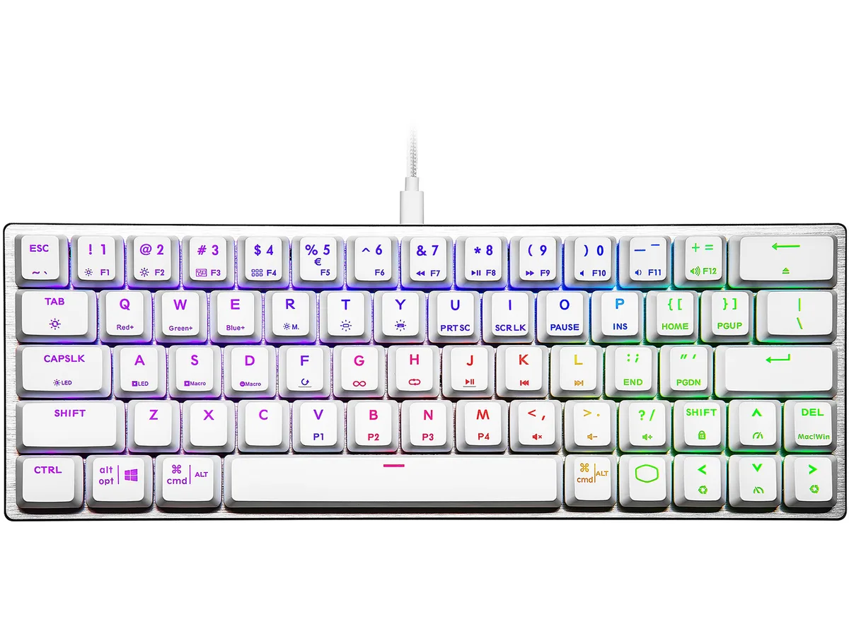 Cooler Master Cooler Master SK-620-SKTR1-US 60% wired keyboard, low-profile red switches, RGB, silver white — product photo