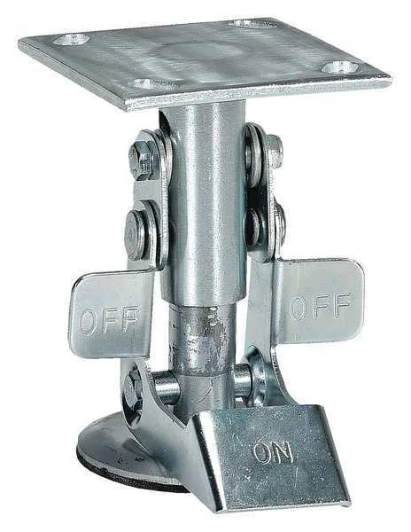 Steel floor lock with rectangular top plate and bolt holes