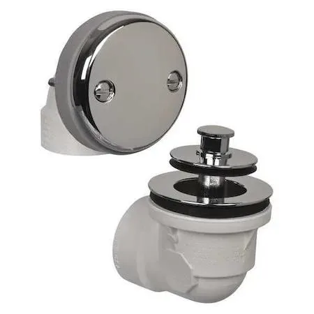 PVC bath waste and overflow half kit with chrome drain grid and push lift stopper