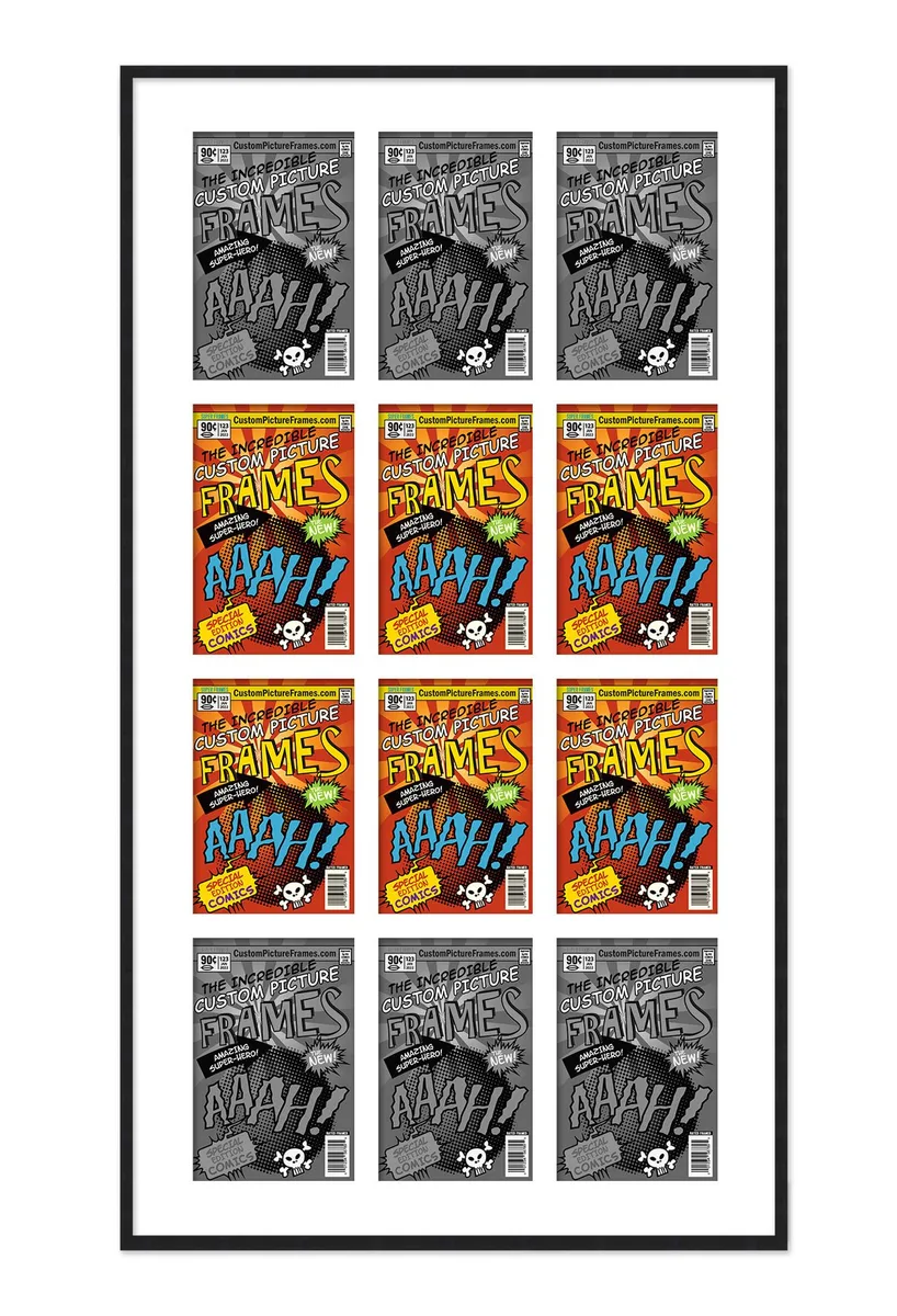 CustomPictureFrames.com CustomPictureFrames.com 12 Golden Age Comic Frame Black White Mat 1938-1956 29x50.5in .75in Moulding — product photo