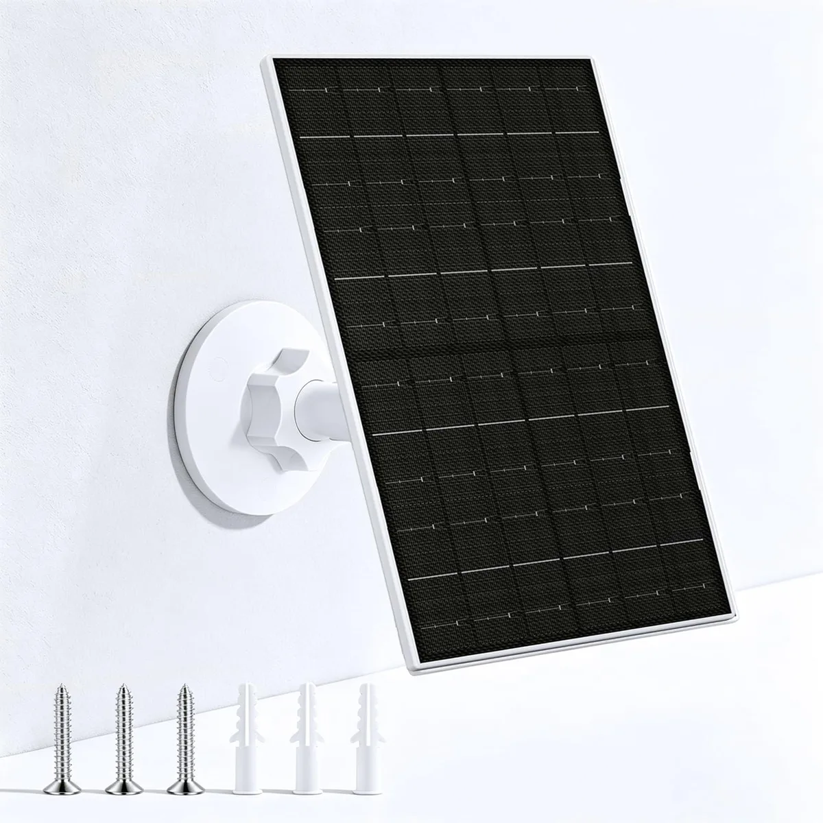 White rectangular solar panel with rounded corners, USB-C cable and adjustable bracket