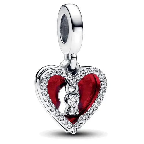 PANDORA PANDORA Red Heart &amp; Keyhole Double Dangle Charm Silver — product photo