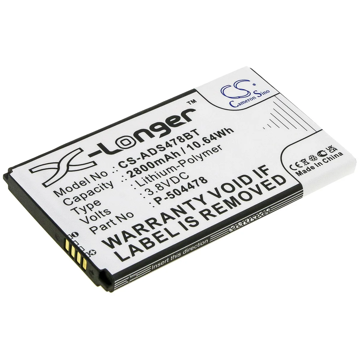 Estry Estry Battery Replacement ADT Command Secondary Color s P-504478 2800mAh 3.8V — product photo