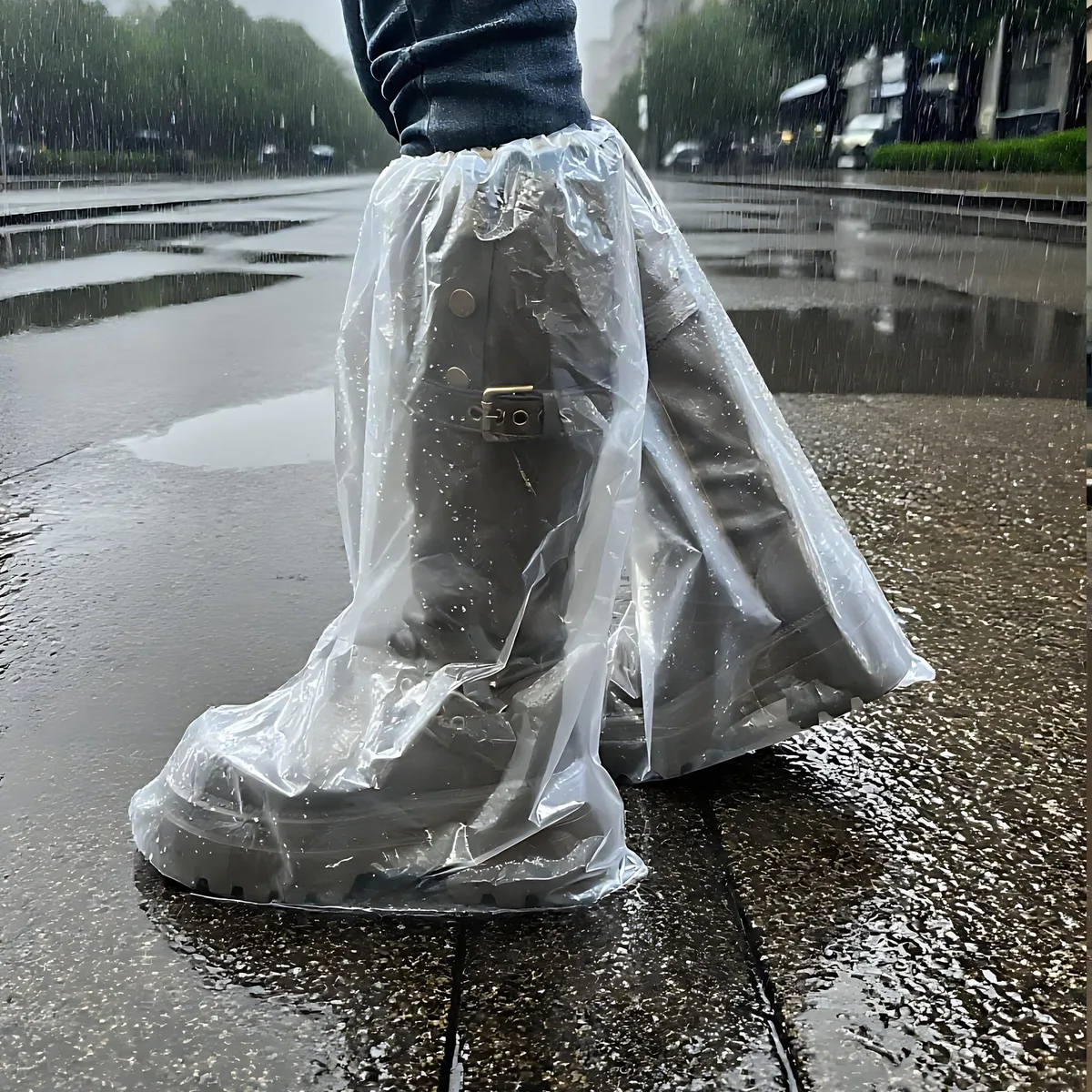 Clear disposable boot covers in a pack of ten pairs XL size