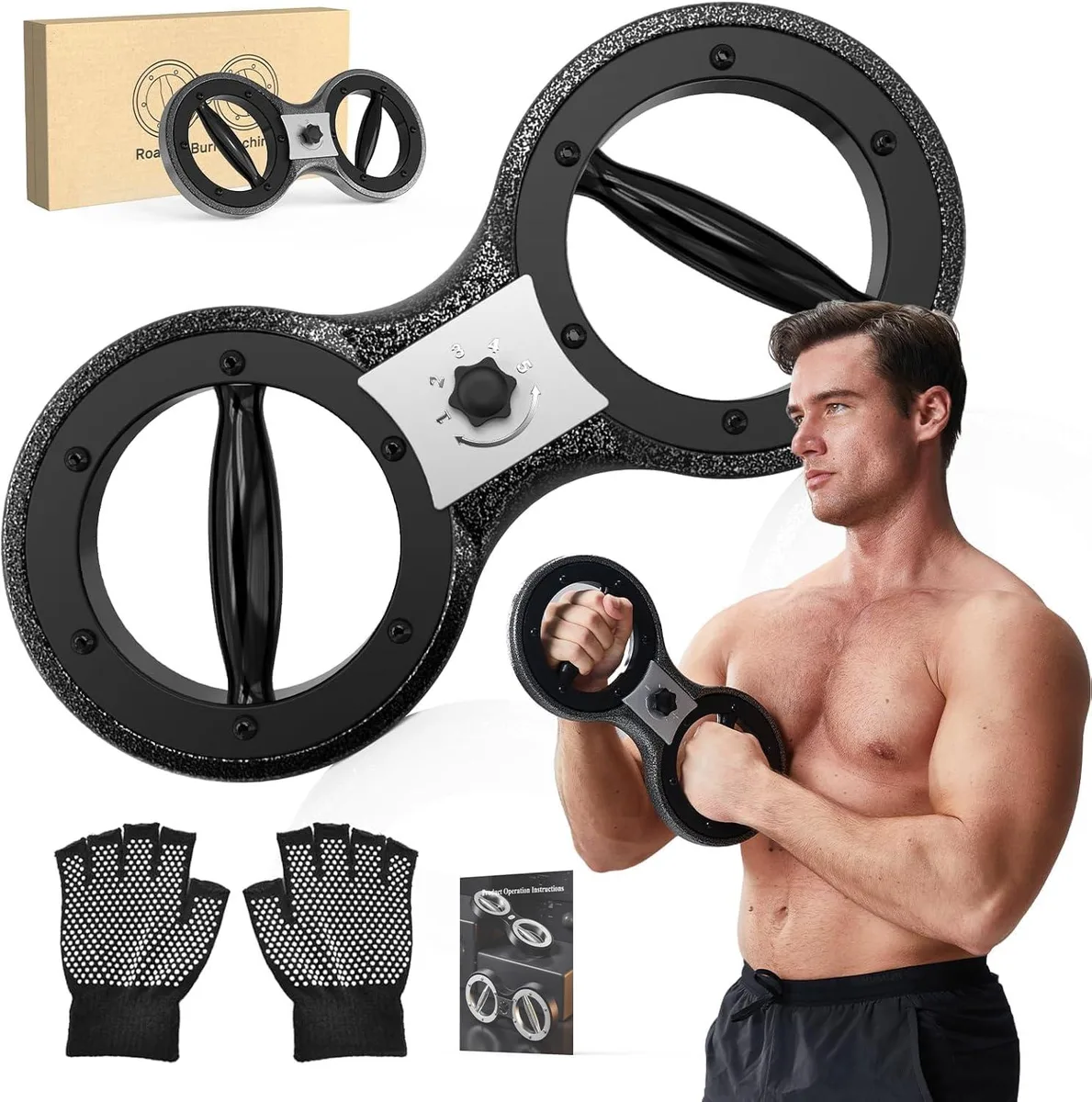 A steel rotating arm trainer with an enlarged inner grip ring and adjustable resistance dial