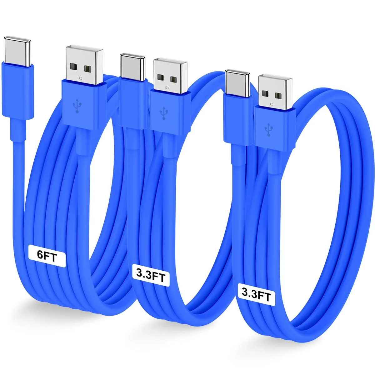 LOFPYE 3-Pack Blue USB A to USB C Cable 3.3FT 3.3FT 6FT — product photo