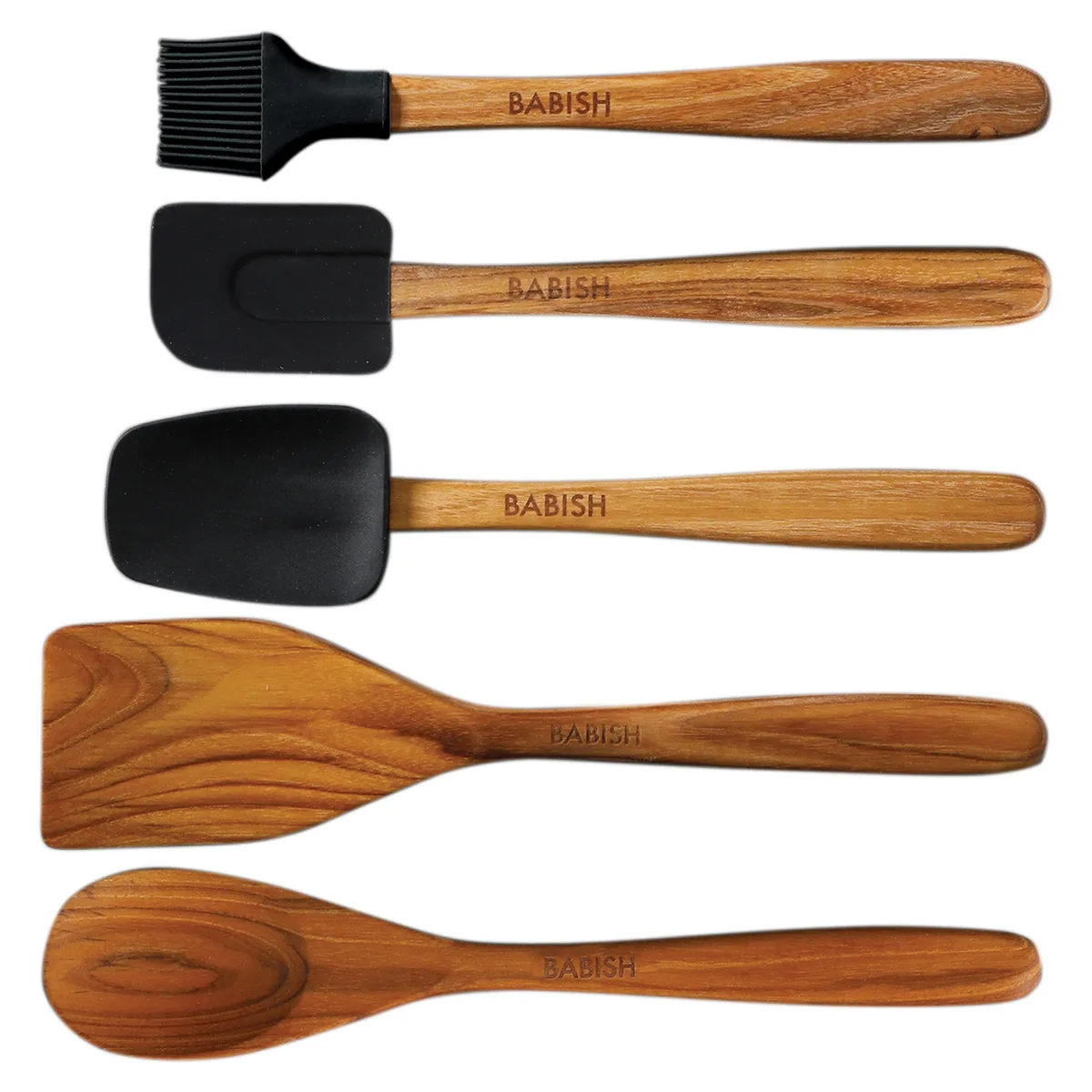 Gibson Gibson 5-Piece Wood & Silicone Kitchen Tool Set Brown 12.6" Spoonula — product photo