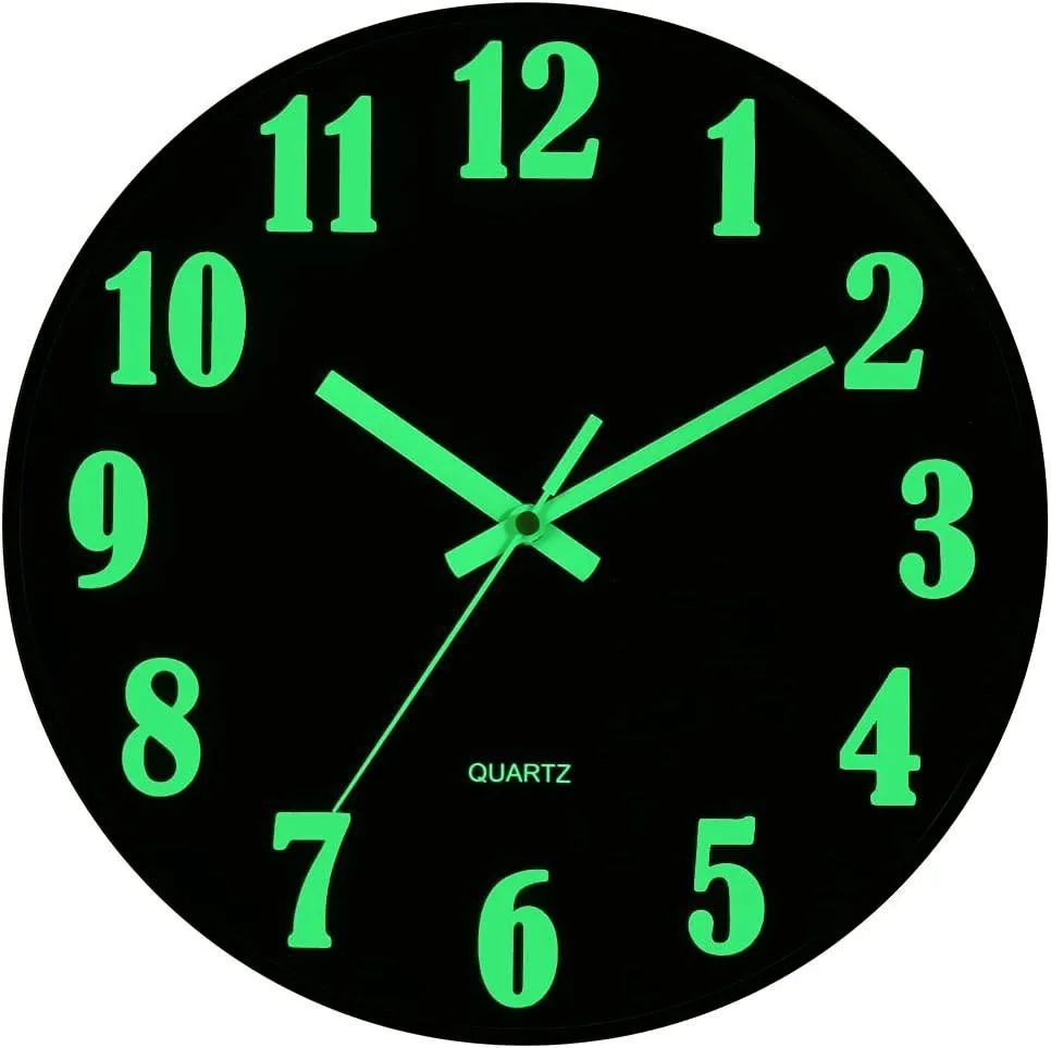 12 inch black glossy plastic dome wall clock with luminous dial