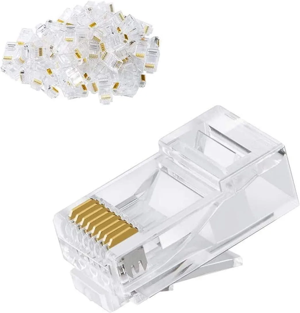  GE Cat6 Pass-Through RJ45 Connectors 100-Pack Translucent Gold-Plated — product photo