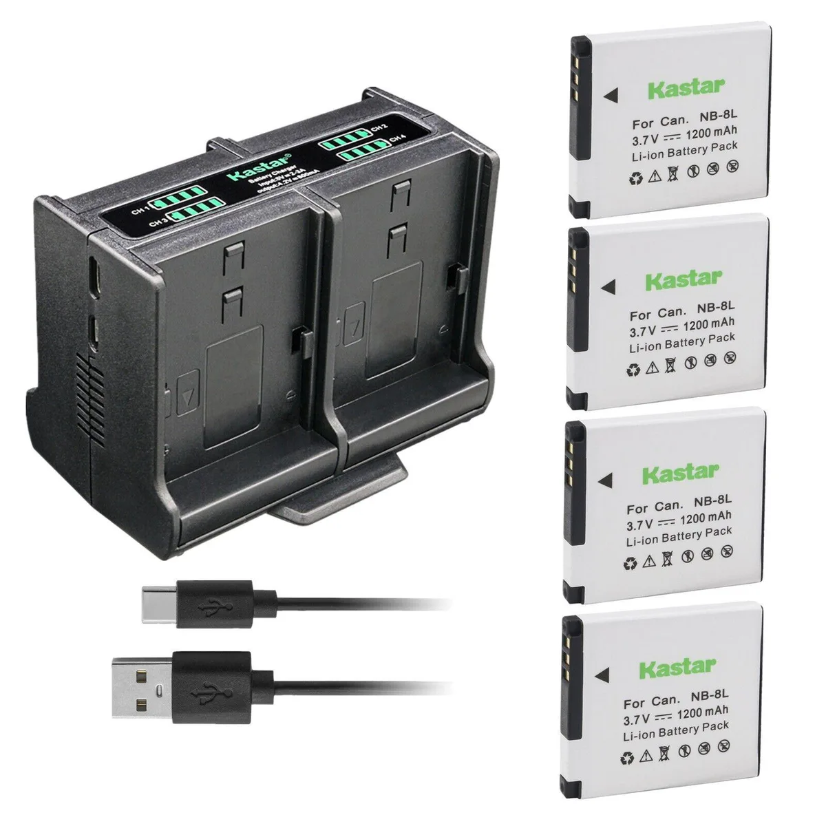 Kastar Kastar NB-8L 4-battery pack with quad USB charger — product photo