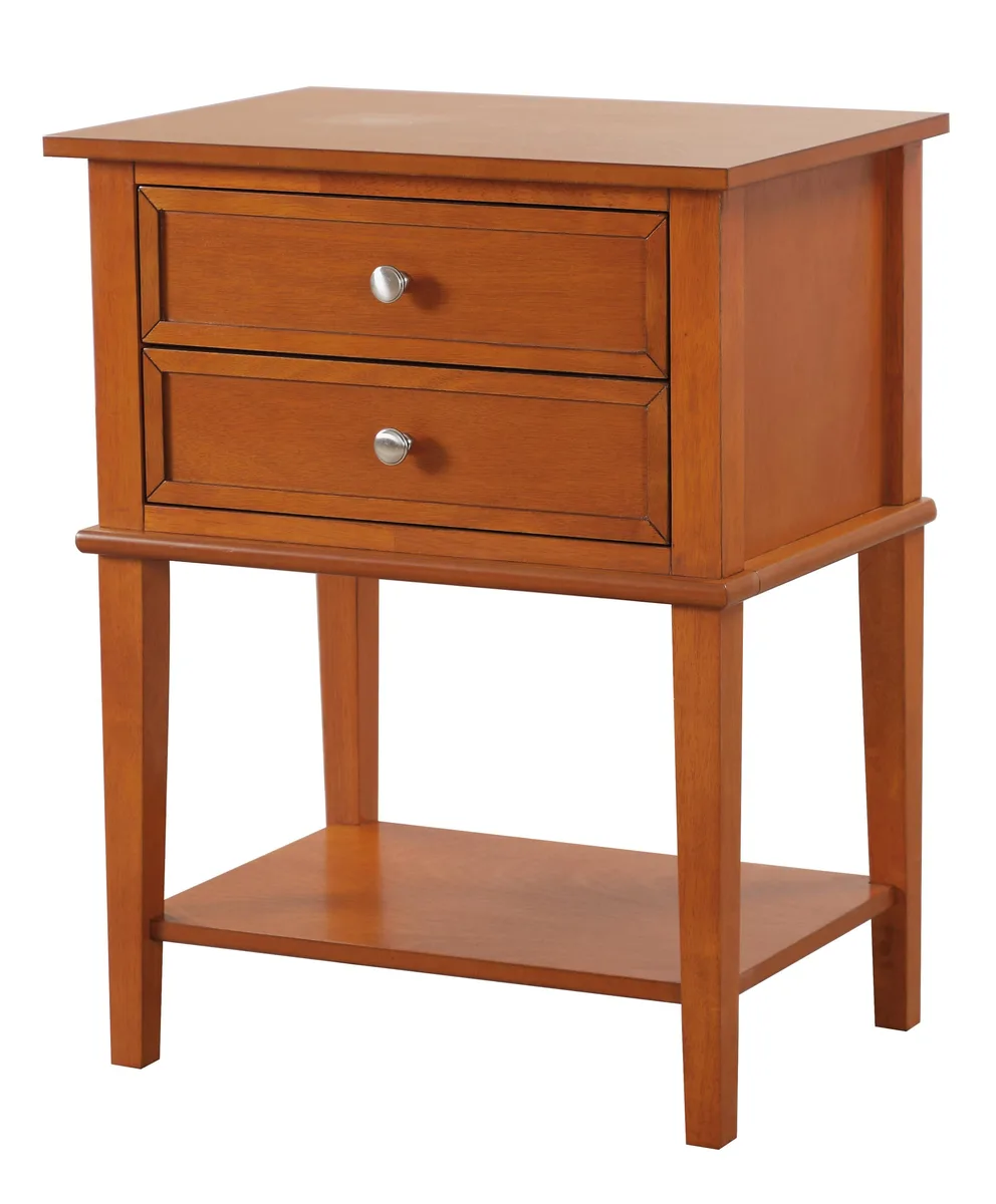 Light oak nightstand with open shelf, rectangular box shape