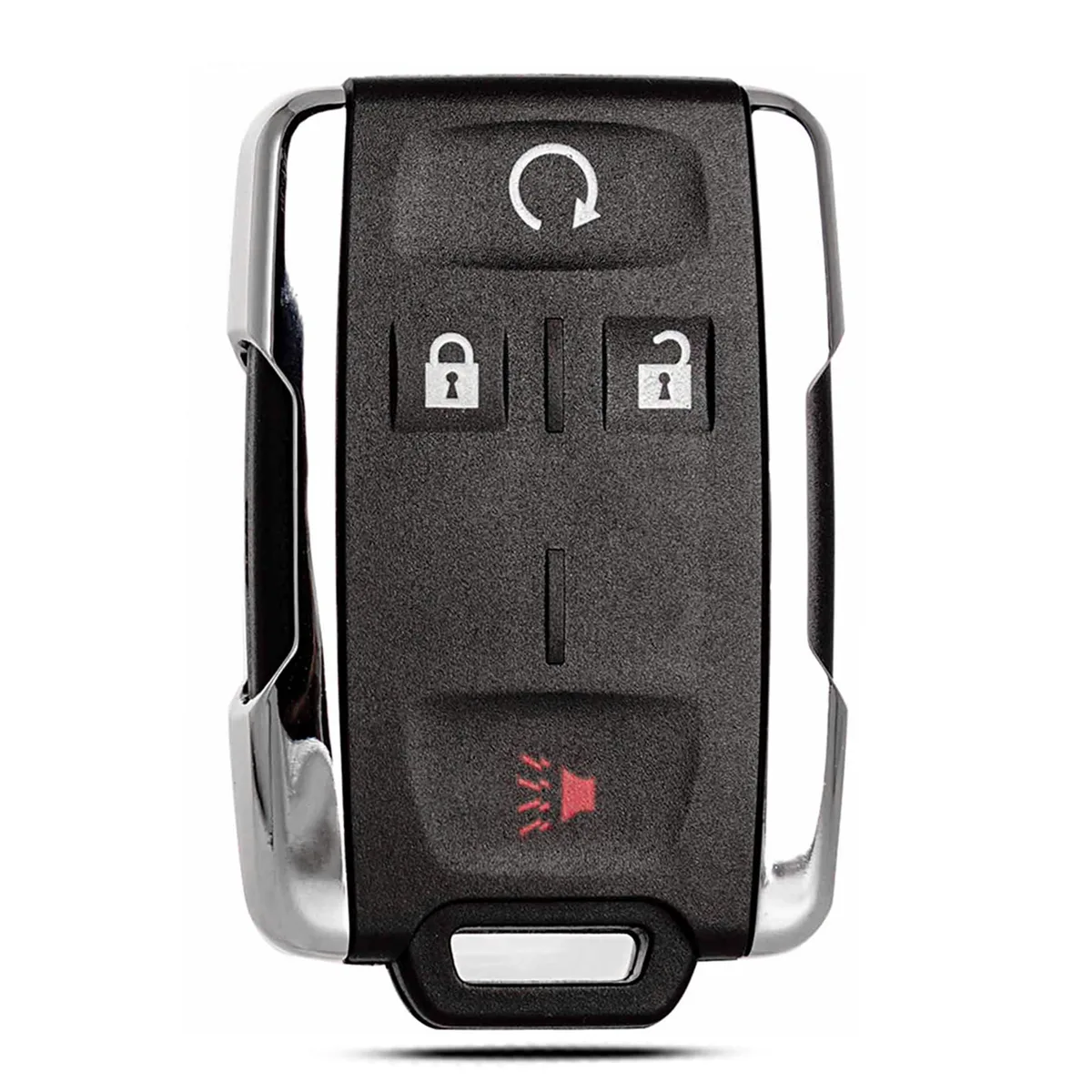 Black plastic key fob shell with four buttons, metal key blade visible
