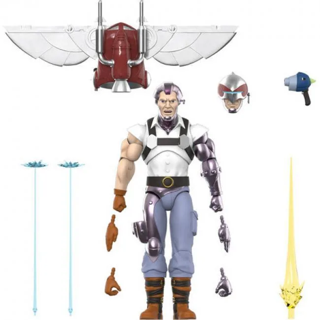SilverHawks Condor 7-inch action figure, silver and blue finish, includes flight pack and interchangeable heads