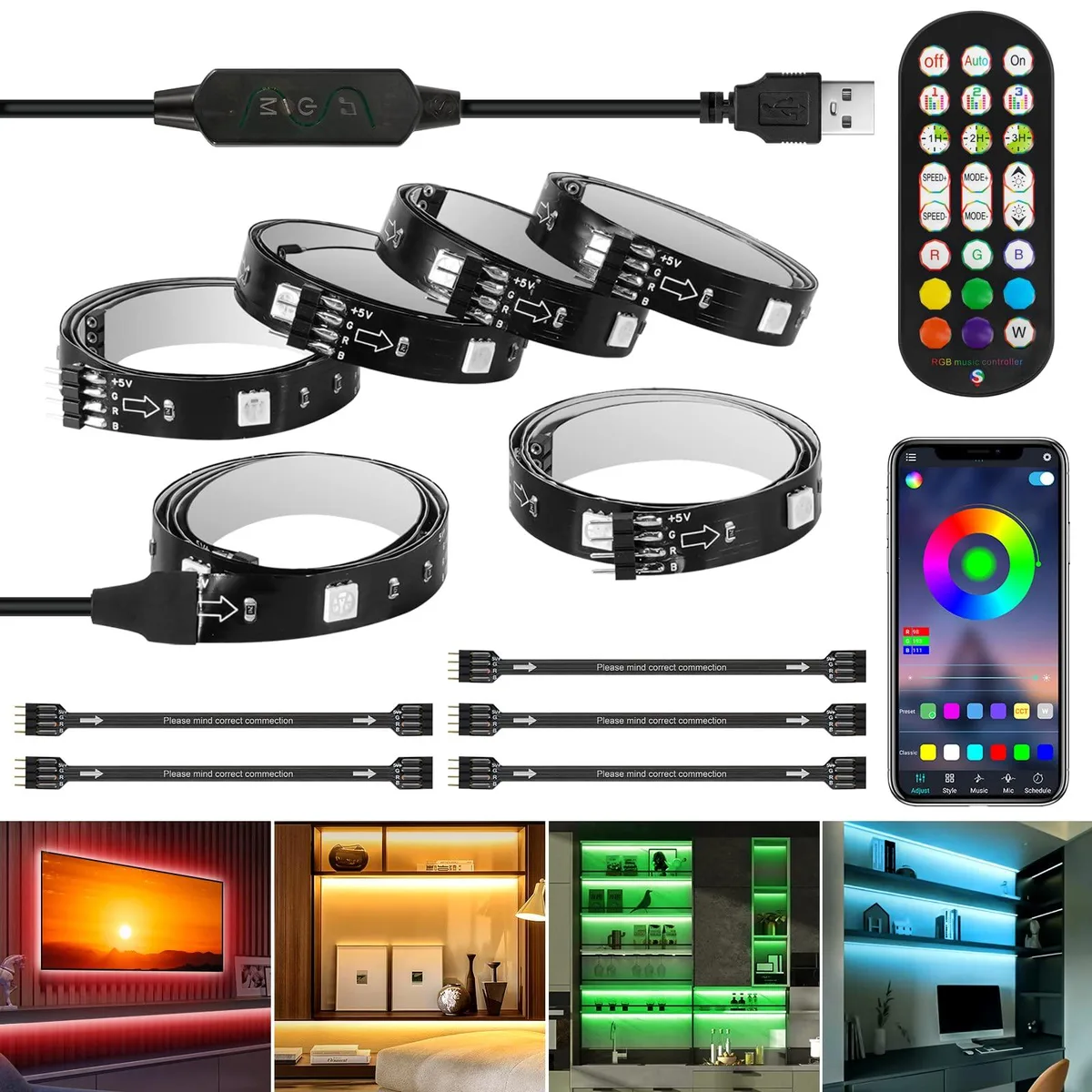  HOUHUI US-6x50cm Under Cabinet LED Strip Lights 10ft 6x1.64ft RGB — product photo